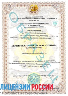 Образец сертификата соответствия аудитора №ST.RU.EXP.00014300-1 Жуковский Сертификат OHSAS 18001
