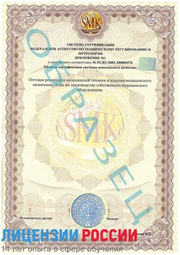 Образец сертификата соответствия (приложение) Жуковский Сертификат ISO 13485